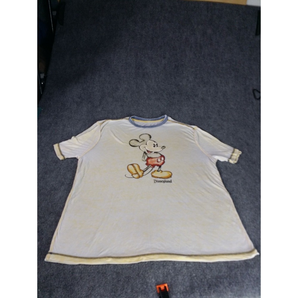 Disneyland Mickey Mouse Ringer Tshirt Men Sz L Vintage Style Cream Graphic Tee